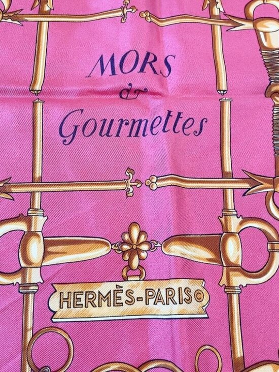 Hermes Scarf Carre 90 Morset Gourmettes Bit and Chain Red - Picture 6 of 8
